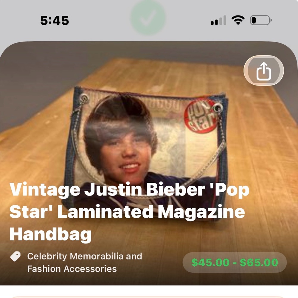 Justin Bieber 'Pop Star' Laminated Magazine Handbag - Blue Denim Trim